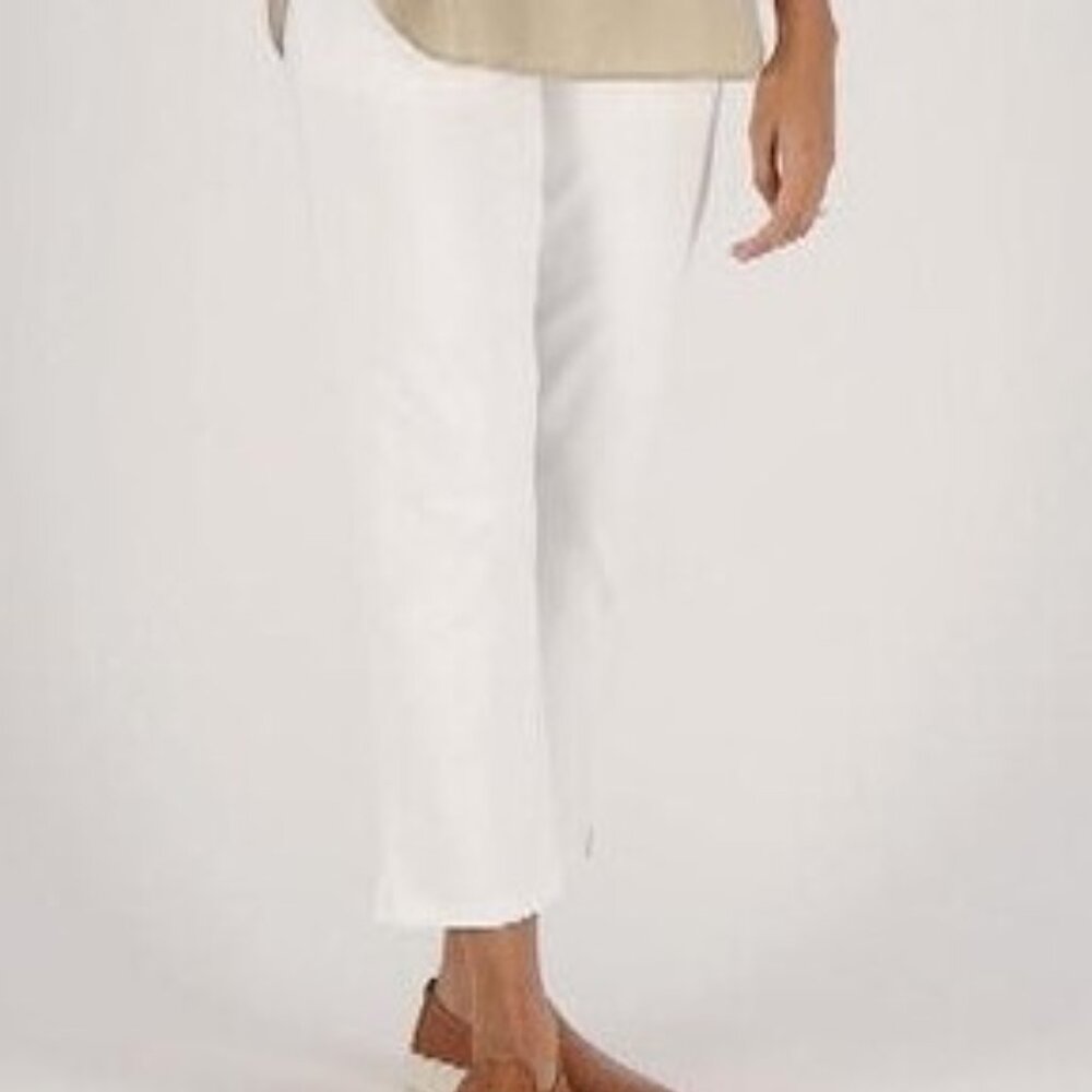 Susan Graver White Crop Pants XL Pull-On Straight Leg Flat Elastic Waistband